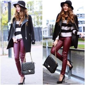 NWOT ANDREW MARC NEW YORK Women’s Burgundy Hi-Rise Moto Faux-Leather Pants Sz 12